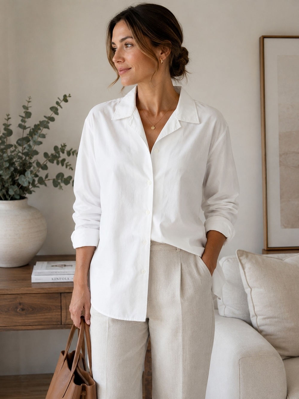 Muji White Relaxed Button-Down Shirt for Women